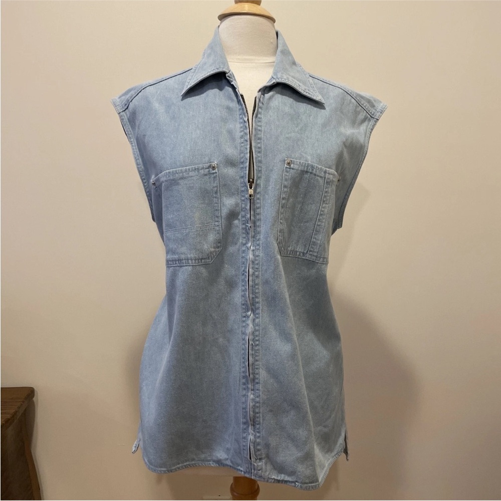 SOHO COMPAGNIE SHIRTMAKER COTTON WOMEN M Cotton Blue DENIM ZIP VEST POCKETS VTG